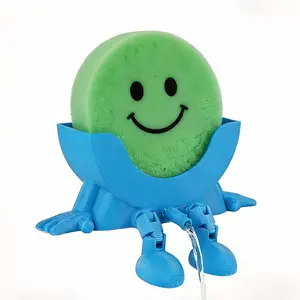 Sink Sponge Holder, Drainable Scrub Sponge Stand, Fun Storage Rack with Cute Smiley Sponge, Kitchen Sink Accessories Organizer (Blue), Dishwashing Sponge, Household Cleaning Tool