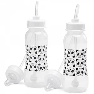 Hands-Free Baby Bottle - Anti-Colic Nursing System 9 oz Baby Bottle with Fast Flow Nipple/Teat 3m+ with Tube Straw Feeding System for Toddler (2 Bottles - Panda)