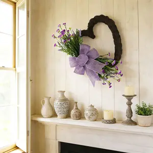 Spring Heart-shaped Flower Ring - Elegant farmhouse-style door hanging decoration, with green plants and shiny bows - suitable for Valentine's Day, Mother's Day, weddings, Christmas, Easter, Thanksgiving, and all seasons of decoration