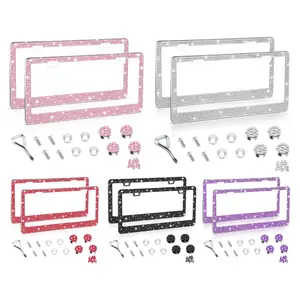 Sparkling Diamond License Plate Frame, Stainless Steel Car Accessories, Vehicle, Universal Fit for Us Canada Mexico, Fashionable Car Decorations