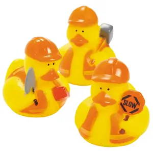 2" Construction Rubber Ducks with Orange Vests & Tools - 12 Pc.