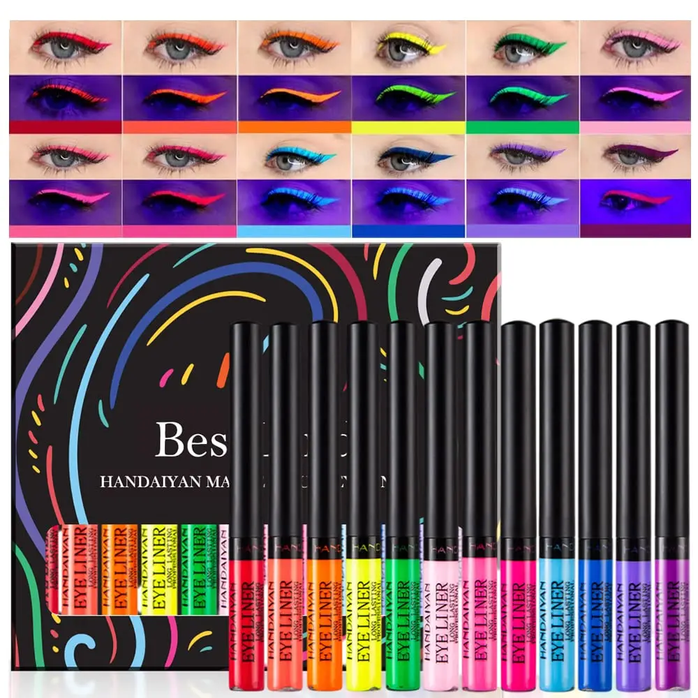12 Colors Matte Liquid Eyeliner Set Rainbow Colorful Neon Eyeliner Pencil Pigmented Waterproof Smudgeproof Long Lasting Gel Eye Liner Eye Makeup Gift Kit for Women (Set B) Cosmetic Lipliner