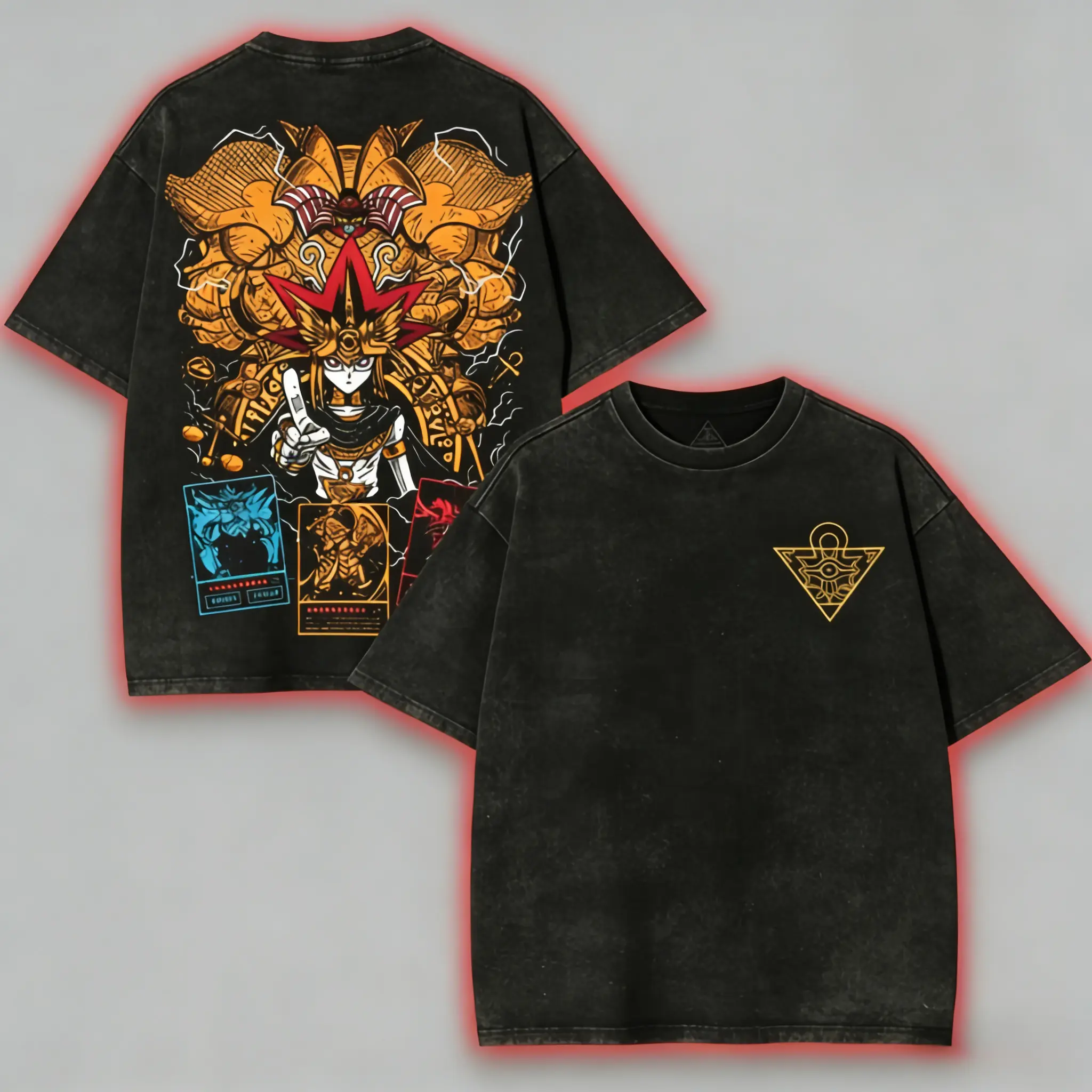 Men's Yu-Gi-Oh Casual Round Neck Short-Sleeve Streetwear T-Shirt - 2-Sided Graphic of God Cards Exodia, Ra, Obelisk, Osiris, Yugi Muto - Anime Manga Merchandise Hoodie Alternative