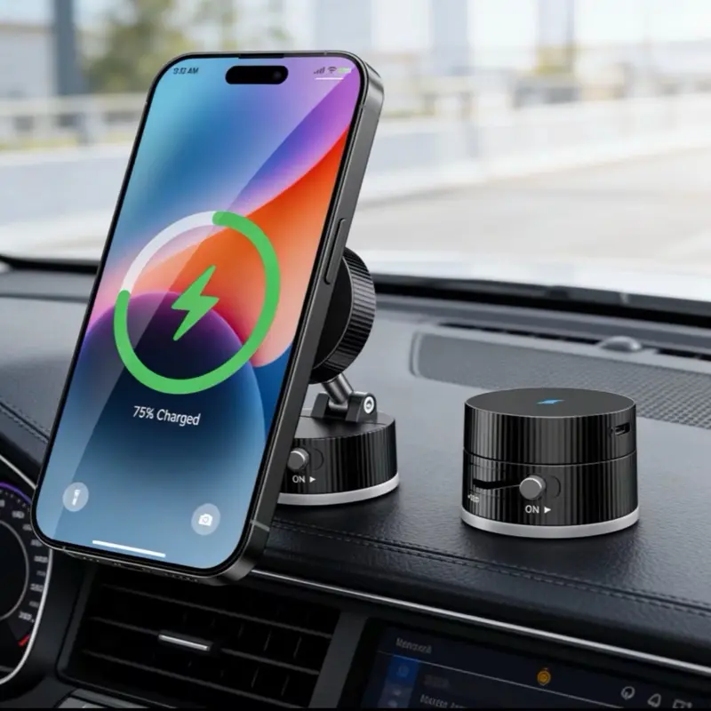 15W Magnetic Wireless Car Charger Phone Mount, 360° Adjustable Suction Cup Holder for iPhone MagSafe