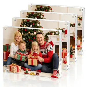 Bedroom Christmas Holiday Decor, Transparent Acrylic Magnetic Photo Frame Rectangular Design, Festive Bedroom Accent Piece