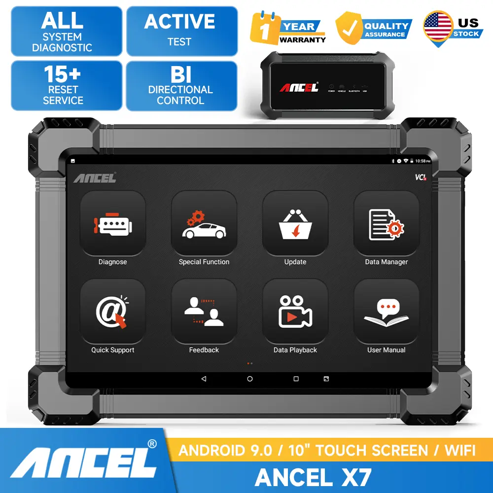 ANCEL X7 Bidirectional OBD2 Scanner Full System Car Diagnostic Tool with 10+ Reset Functions, ECU & Injector Coding, Oil Reset, ABS Bleeding, TPMS/DPF/SAS/EPB Reset, J1939/J1708 Protocols, 10.1" Android Tablet, Supports Most Cars & Pickup Trucks
