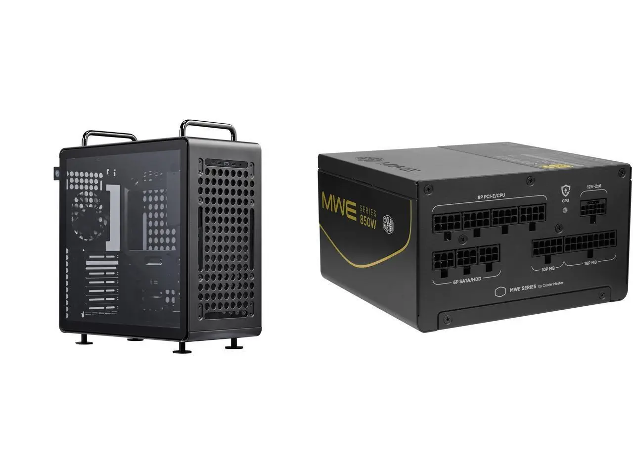 Cooler Master QUBE 540 ATX Mid-Tower PC Case - Customizable Chassis with Movable I/O Panel, Multi-Position PSU, Tempered Glass & Handles - Stardust Iron Cooler Master MWE V4 850W PSU, GPU Shield™, 12V-2x6 Cable, PCIe 5.1, Cybenetics Platinu