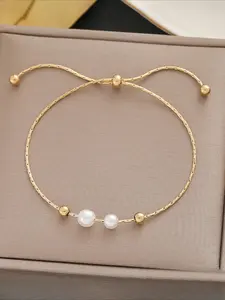 Women's Adjustable Faux Pearl Chain Bracelet, Fashionable Daily Commute Accessory, Versatile Ladies' Jewelry for Everyday Wear, Pearl Beaded Bracelet, Elegant Jewelry Bracelet