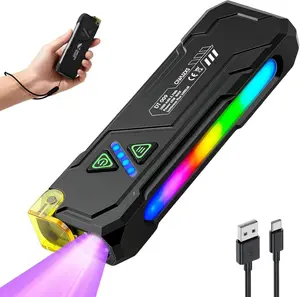 Portable EDC Flashlight with 395nm UV Black Light, Super Bright LED, IPX4 Waterproof, USB-C Rechargeable, with Clip for Outdoor & Daily Use