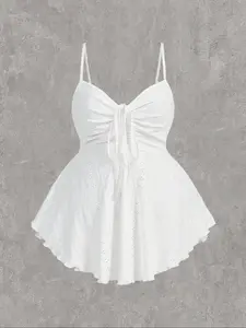 【Plus Size】 Solid Color Fitted Jacquard Cami Romper, Casual Sleeveless Spaghetti Strap Romper for Daily Wear, Women's Plus Clothing for Summer
