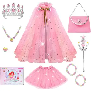 Meland 11Pcs Princess Dress Up Clothes for Girls – Includes Cape, Kid Crown & Dresses, Perfect Birthday Gift for 3-8 Year Old Girls