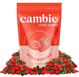Strawberry Hard Candy Individually Wrapped by Cambie, 2 lbs of Strawberry Candy with a Deliciously Sweet Hard Exterior with a Soft, Fruit-Filled Center