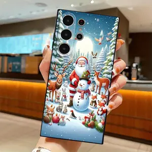 Christmas Candy Snowman Pattern Straight Edge Phone Case for Samsung Galaxy S23 Ultra S24 Plus S25 S22+ Shockproof Non Slip Military-Grade Protection Liquid Silicone Cover Smartphone Casing