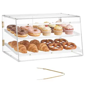 fathersdaygift VEVOR Bakery Display Case, 2-Tier Commercial Countertop Pastry Display Case, Clear Acrylic Bread Box for Kitchen, Party Cake Cabinet with Magnetic Rear Door for Cookie Dessert Donut, 20.7x15.7x12