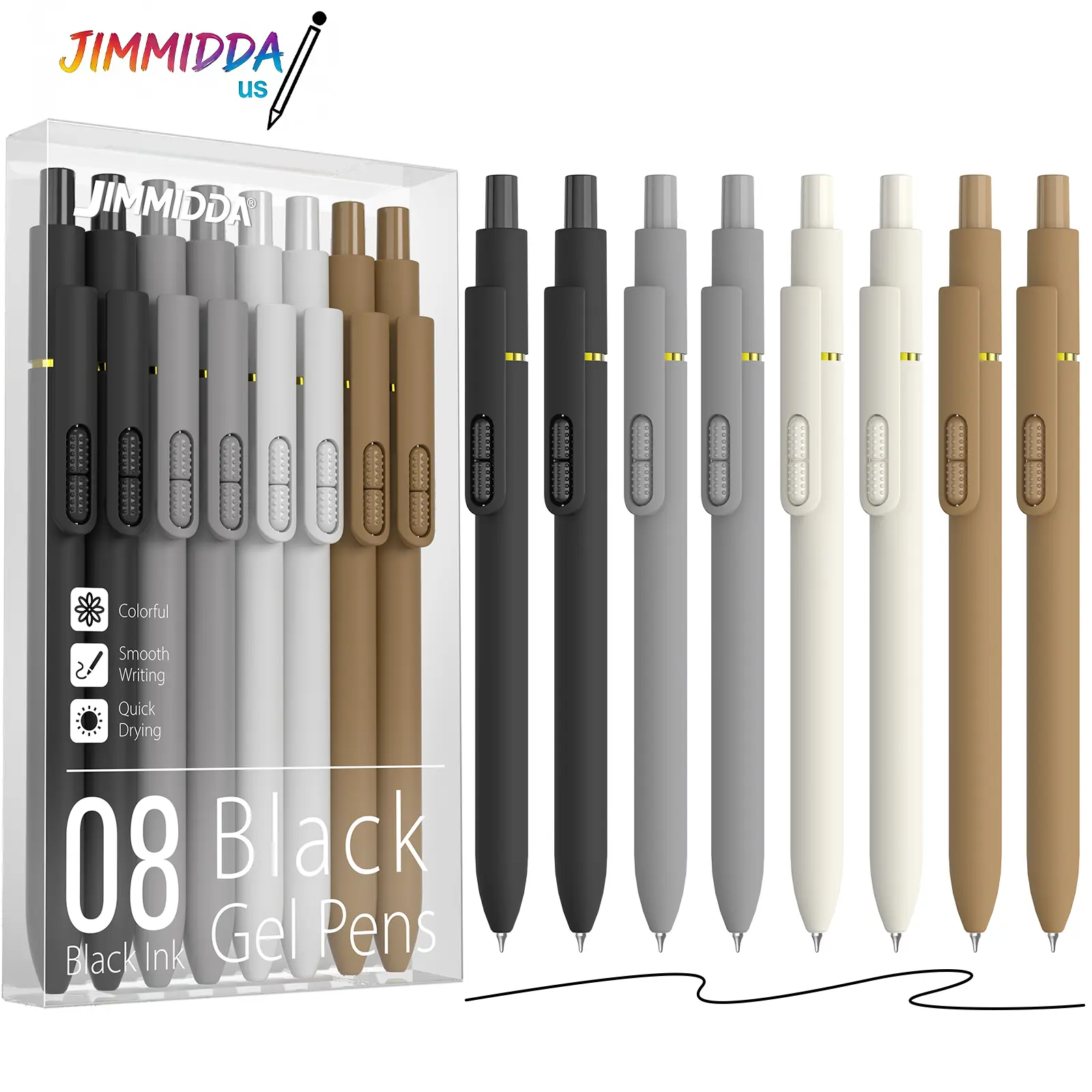 JIMMIDDA 8Pcs Neutral Tone Gel Pens, Black White Gray Brown Shell, 0.7mm Medium Point Black Ink Retractable Pens, Quick Dry Smudge-Free Smooth Writing, Minimalist Aesthetic Stationery for Journaling Note Taking summerwins