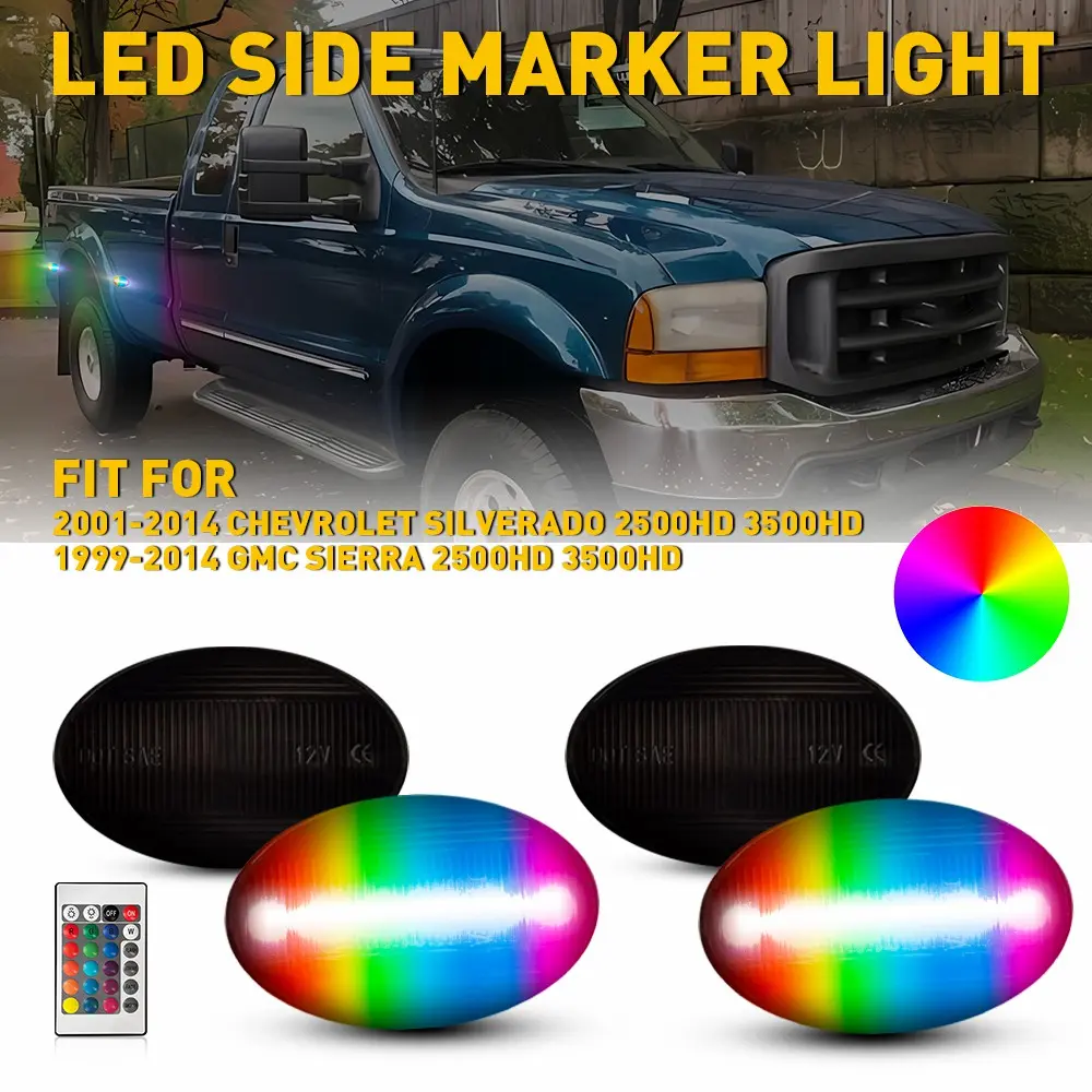 4Pcs Remote-controlled RGB LED Side Marker Lights Set Fit 1999-2010 Ford F350 F450 F550 Super Duty