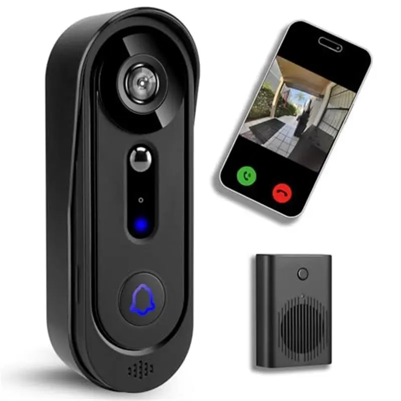 1080P, Video Doorbell Wireless with Chime, Cloud Storage,Night Vision, Motion Detection,2 Way Audio, Weather Resistant, Real Time Alert,2.4G WiFi (Black)