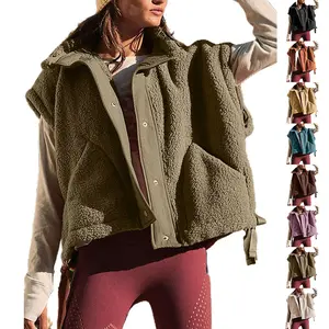 Naeduo Women's  Fleece Vest Casual Sleeveless Button Down Winter Warm Sherpa Jacket with Pockets Armygreen Boxy Fit Polyester Material