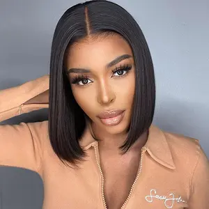 OQ HAIR Pre Cut 7x5 HD Lace Straight Wear Go Glueless Wigs Bleached Tiny Knots Short Bob Wigs With Drawstring Human Hair
