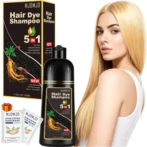 MJDMJD Golden Brown Hair Dye Shampoo 5 in 1, Instant Color Shampoo with Ginseng Extract & Botanical Ingredients, Natural Sulfate-Free Hair Coloring for Men & Women, Includes Two Free Hair Mask Sachets, 500ml