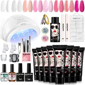 MOROVAN Poly Gel Nail Kit Starter Kit with 48W UV Lamp Gel Extension Nail Art Stickers Charms for Beginners Professional Manicure Supplies