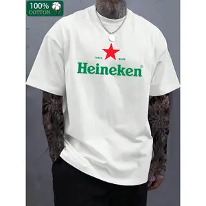 Heineken Beer print, cotton T-shirt, men's fashion casual cotton T-shirt, short-sleeved crew neck T-shirt 200G pure cotton