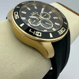 Invicta Pro Diver Men's Watch 47MM Black Dial Quartz Chronograph Gold-Tone Bezel Silicone Strap Elegant Timepiece Modern Fashionable Wristwatch
