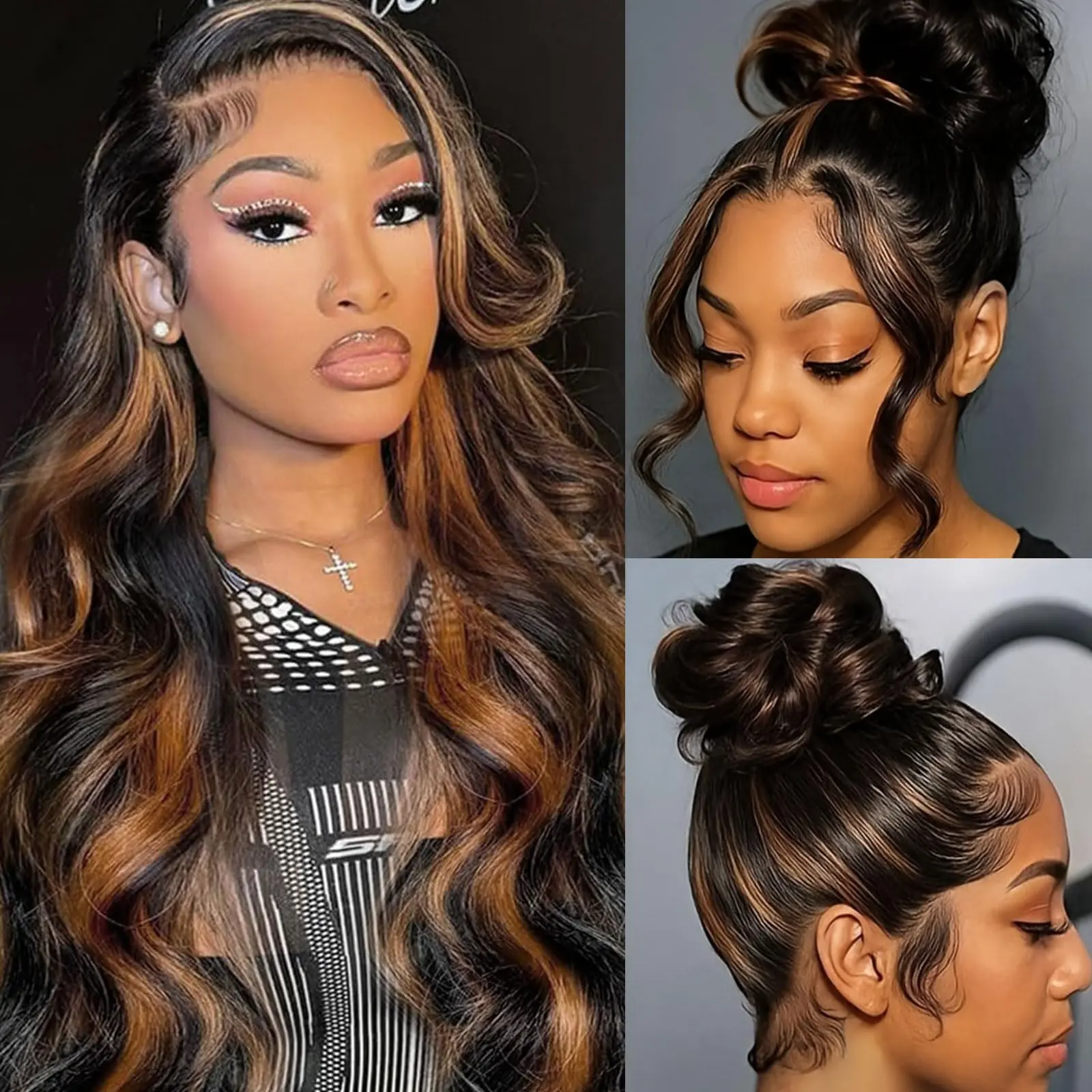 360 Lace Front Wigs Human Hair Body Wave Human Hair Wig 200 Density 1B/30 Highlight Ombre Lace Front Wig Human Hair 100% Human Hair Wig for Women Can Make High Ponytail and Bun Hair Style Can be Straightened and Curled 3× Lifespan