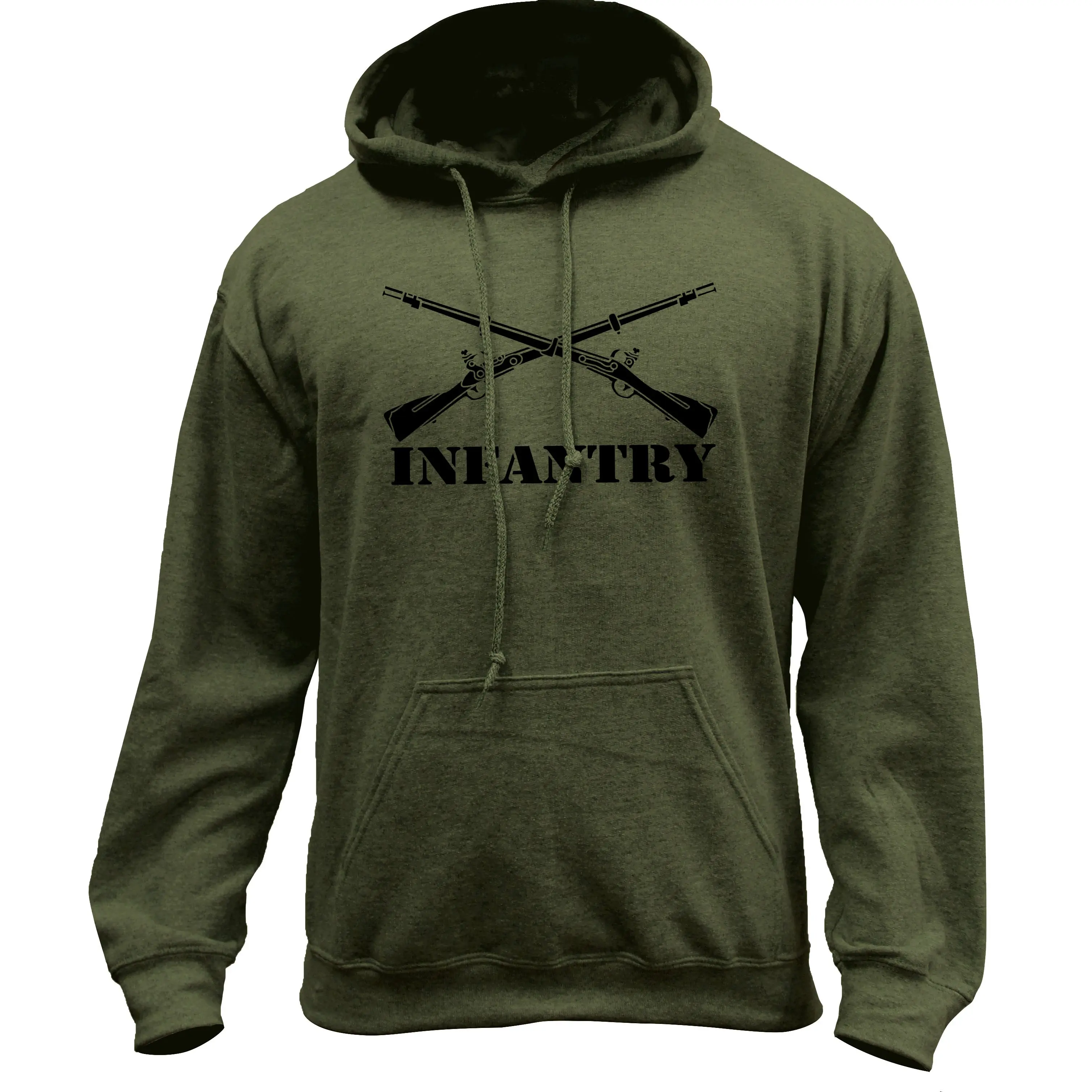 Men's 8-oz Cotton Casual Hooded Sweatshirt - Army Infantry Branch Insignia Long-Sleeve Pullover with Drawstring, Kangaroo Pocket, Spandex, Menswear, Knit, Casual Fashion Sweatshirt