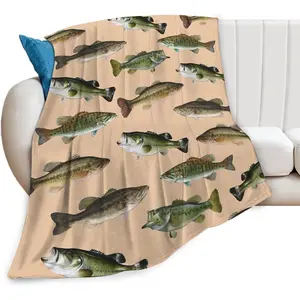 Fish Bass Blanket Decor Gifts for Fishing Lovers, Flannel Fuzzy Throw Blanket, Soft Warm Cozy Plush Ocean Animal Blankets for Bed Couch Living Room Stuff Decoration for Kids Adult Man