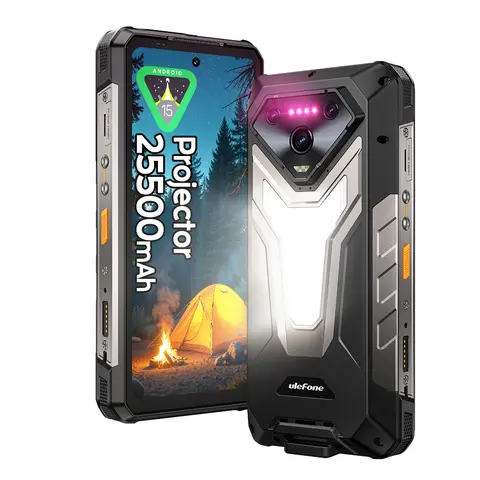Ulefone Armor 34 Pro Plus 5G Rugged Unlocked Cellphone (Build-in Projector), 6.95 Inches 120Hz Android 15 Mobile, 32GB+512GB/2TB ROM, 25500mAh/98.685Wh 66W Charging, 64MP+50MP+50MP Cameras, 32MP Selfie, 1100LM LED Light, Waterproof, NFC, Widevine L1