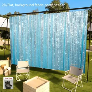 2D Flat Shimmering Blue Sequin Curtain - Sparkling Polyester Fabric Party Banner, Party Decoration Supplies, Home & Wedding Backdrop Panels