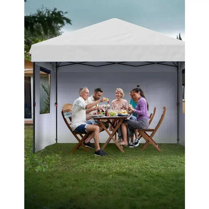 Oxford 10x10 ft Adjustable Windproof Waterproof Pop-Up Canopy Tent with 210D Fabric, Portable Instant Commercial Tent for Fishing, Decks, Beaches & Farms, Includes 4 Sidewalls, Stakes, Ropes & Sandbags