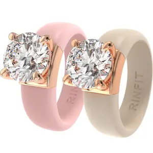 Rinfit Silicone Ring – 7mm Round Solitaire CZ - 2 Rings Set | U.S. Patented Design - GlowStone Collection