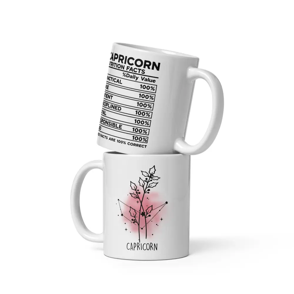 White glossy ceramic Astrological sun sign Capricorn mug Sturdy Coffee Cup mugs