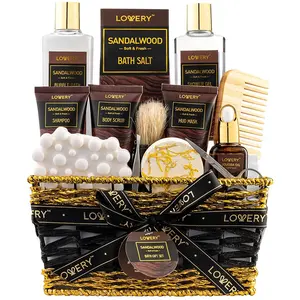 Sandalwood Bath Gift Set - 14Pc Beard Grooming Kit Body Care Brush Jojoba Moisturizing Nourishing
