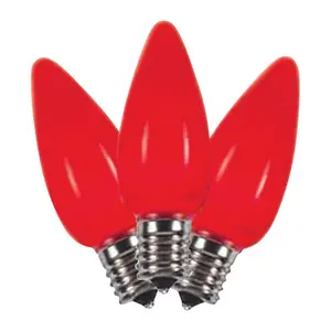 Christmas Light C9 Smooth Ceramic Red LED Lighted Bulbs - 2 in., 25-Count Pack, Super Bright, Weatherproof, Indoor/Outdoor Festive Home & Party Decorations, Super Bright Led