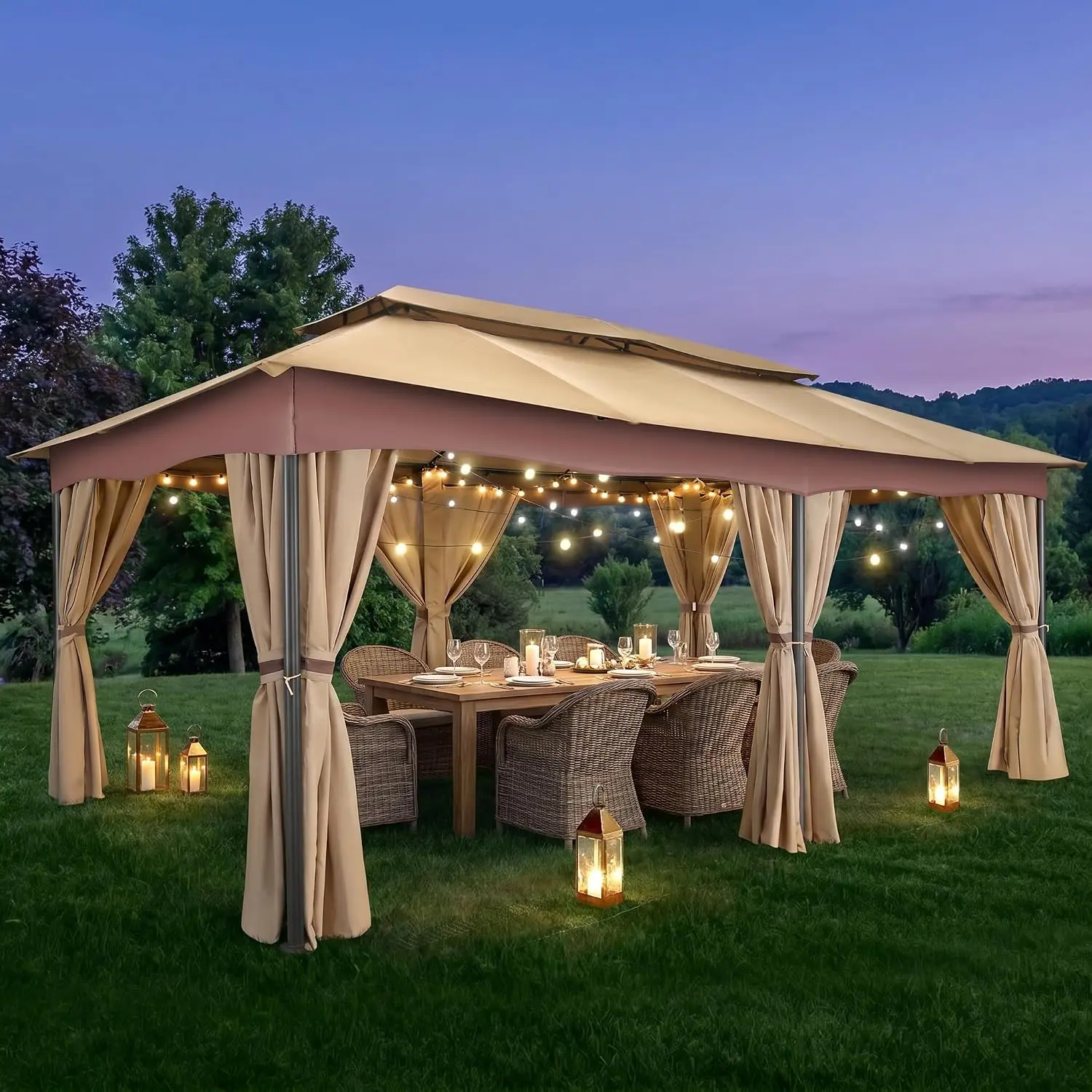 COBIZI 12' x 20' Heavy-Duty Outdoor Gazebo - Waterproof All Seasons Canopy, Winter Warm Curtains, Dual-Roof Metal Frame, for Patio & Backyard