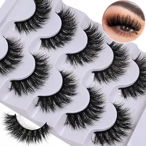 5 Pairs Lashes Fluffy Lashes Wispy 6D Volume False Eyelashes  Soft Curly Fake Lashes For Daily Party Festival Cosmetic Makeup Use