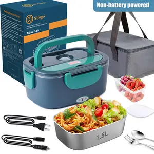 Fathersdaygifts 80W Electric Lunch Box Food Heater with Outdoor Dining Set,Portable 12V/24V/110V Self-Heating Lunchbox for Work,Travel and Camping,Includes Insulated Bag and 1.5L/1.8L Capacity