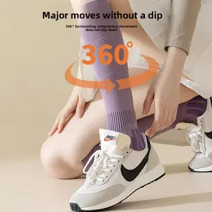 Women's pressure stockings, solid color, thickened, sweat-absorbing, anti-odor, long-cylinder, compression sports calf socks with towel bottom and color-matched design for autumn and winter.