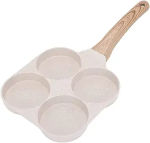 Fried Egg Pan, Egg Frying Pan 4 Cups Egg Poacher Pan Nonstick Mini Pancake Pan Burger Maker for Breakfast, Aluminum Alloy (White)