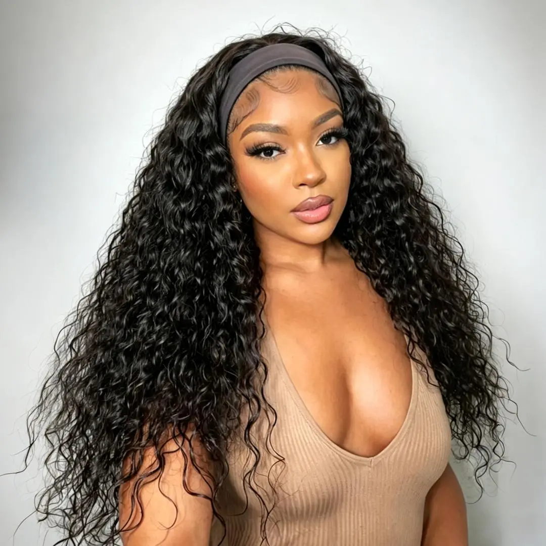 【3s Wear Wig】Nadula Upgraded Detachable Zip Headband Breathable 2-in-1 Switch Half Wig Water Wave Human Hair With Washable Elastic Band Drawstring Adjustable Hook Glueless Wear And Go Natural Black SummerTurnUp