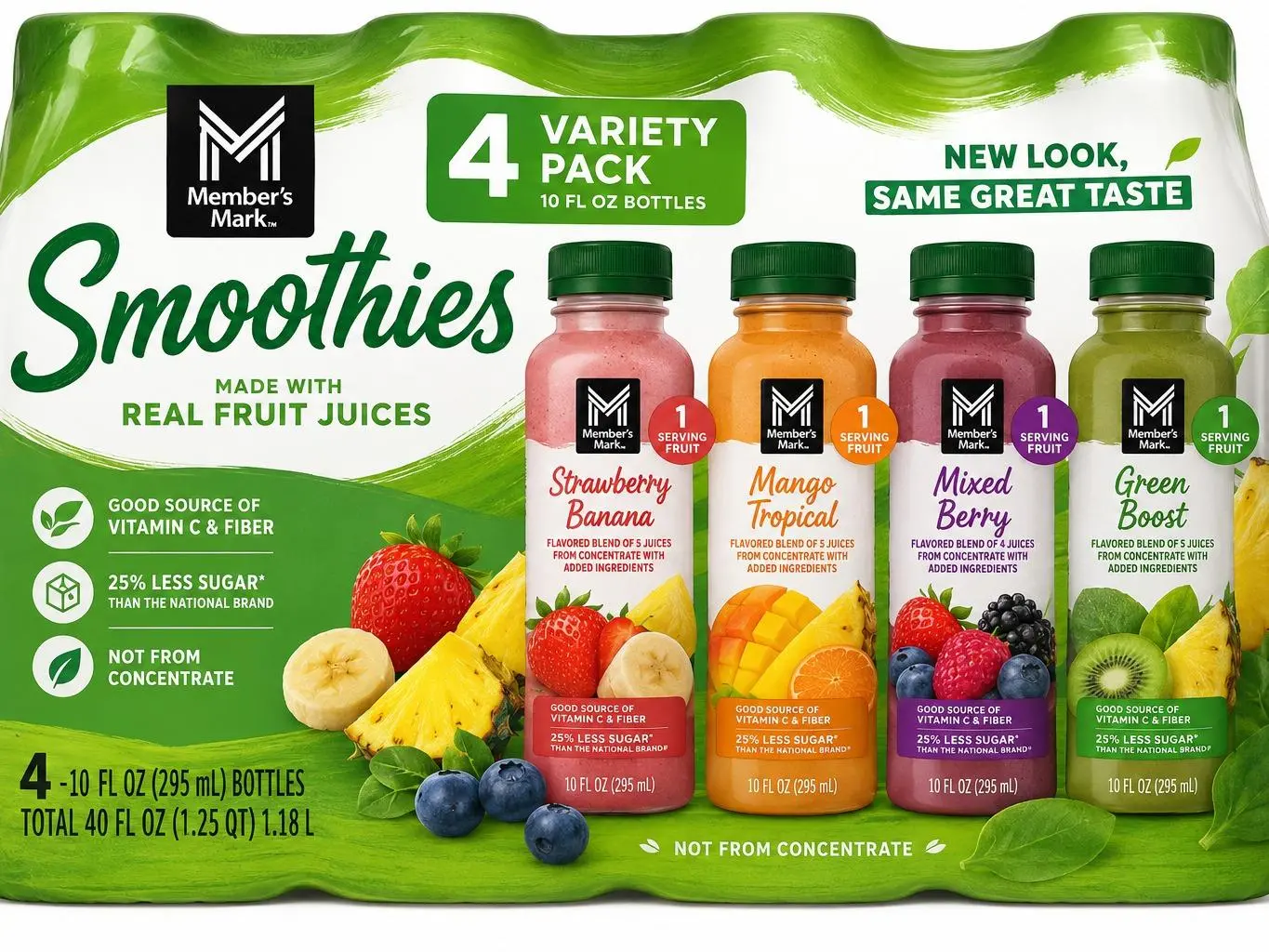 Fruit Smoothie Variety Pack, Ready-to-Drink Blended Fruit Beverages, Assorted Flavors, 10 fl oz Bottles, 4 Pack