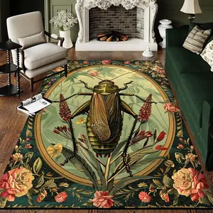 Vintage Bug & Flower Pattern Floor Mat, Non-slip Soft Floor Carpet, Decorative Area Rug for Home Living Room Bedroom, Home Decor, Vintage Floral Rug