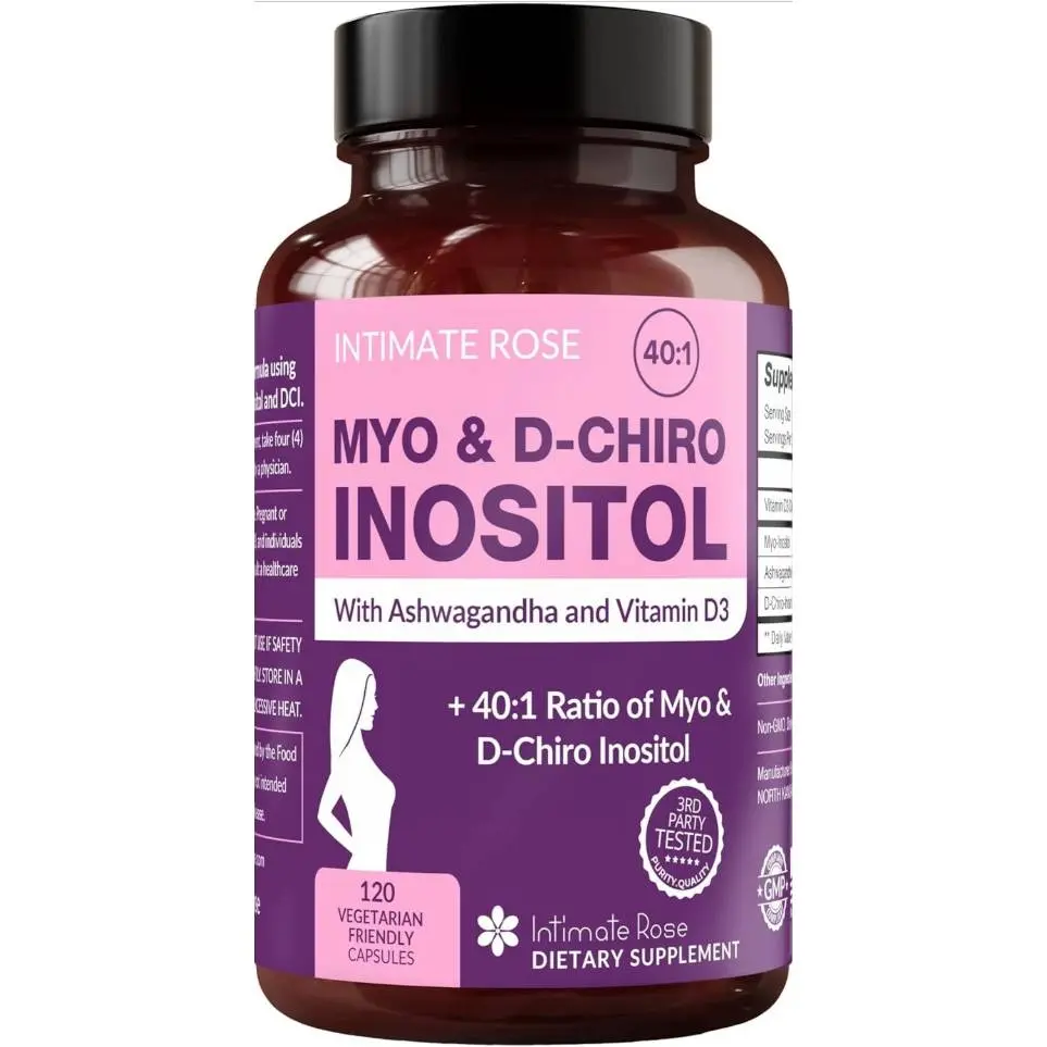 GMP Certified Myo-Inositol Supplement for PCOS, with Ashwagandha and Vitamin D - 120 Capsules