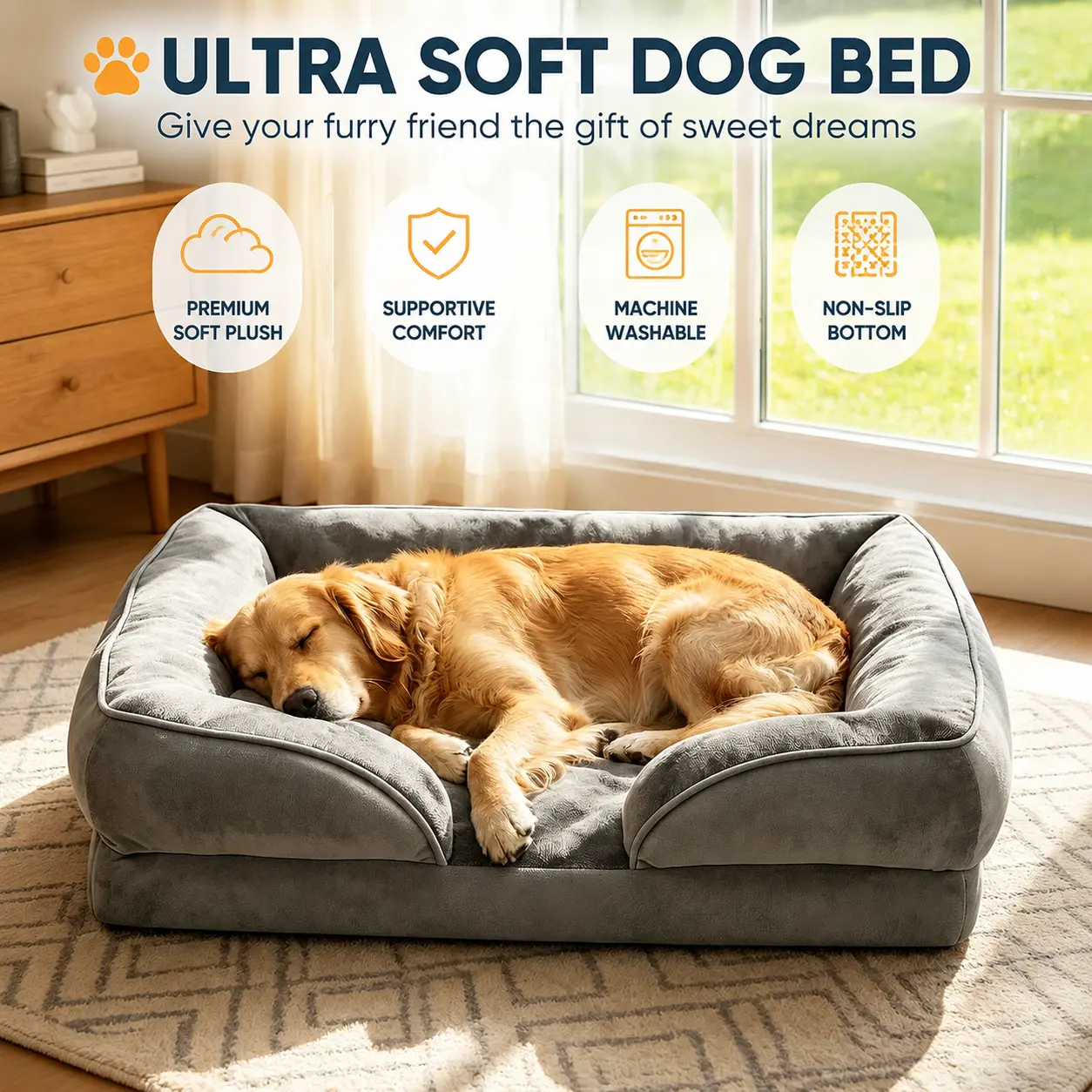 BOFNL Fleece-Nylon U-Shaped Neck Support Pet Bed for Medium/Large Dogs - Cervical & Joint Relief, Indoor Use, Removable Washable Cover, Soft Cushion (Pet Furniture: Beds, Sofas & Mats)