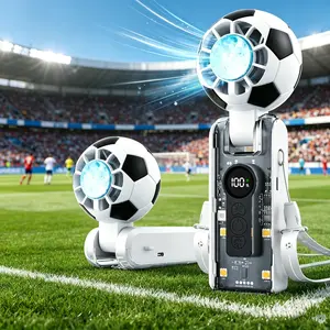 Portable Handheld Turbo Fan with Ice Cooler, 5 Gear Wind, Soccer-Shaped Mini Personal Fan, Football Rechargeable Pocket Fan for Travel/Outdoor/Office, 180° Adjustable