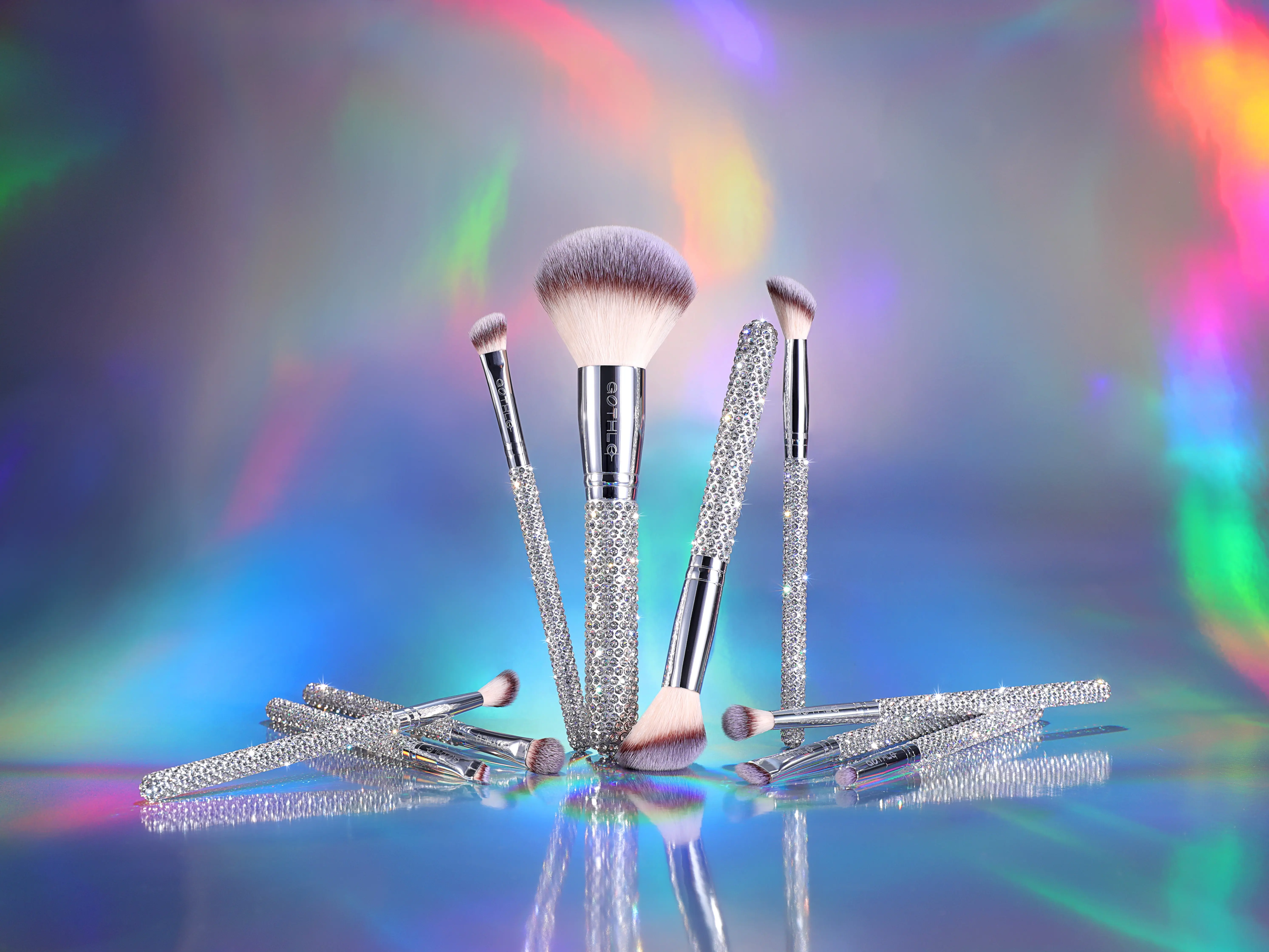 GOTHLO 10-Piece Crystal Gleam Cosmetic Brush Set - Premium Face, Eye Tools for Foundation, Powder, Blush, Cosmetic Brushes