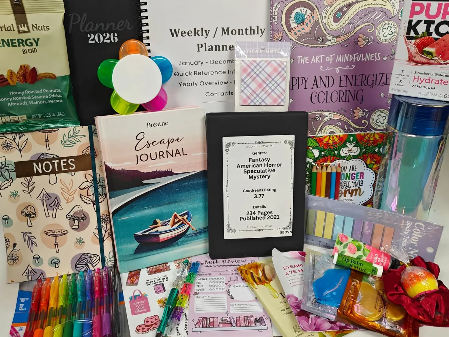 Blind Date with a Book Planner Notebook - Daily Journal Self-Care Bookish Box with Healthy Snacks, Crafts, Advanced Coloring Books, Mindfulness Positivity Items - New Year Gift (Office Stationery), Productivity Planner, Journaling Supplies